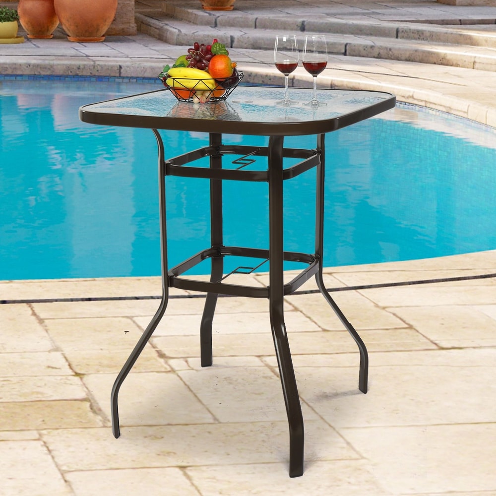 Outdoor Bar Height Bistro Table Patio Bar Table Square With Glass Top 1