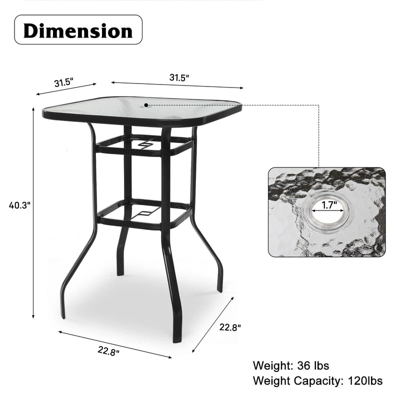 Outdoor Bar Height Bistro Table Patio Bar Table Square With Glass Top 5