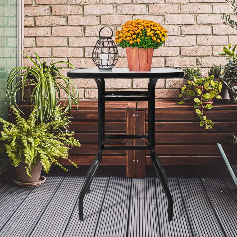 Outdoor Bar Height Bistro Table Patio Bar Table Square With Glass Top 0