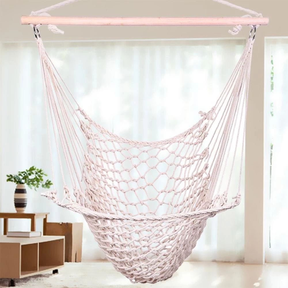 Hanging Rope Seat Net Hammock Chair Swing For Tree Porch Relaxation 3