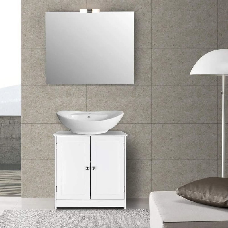 White Pedestal Sink Vanity Cabinet With 2 Shelves For Stylish Bathroom Storage 7