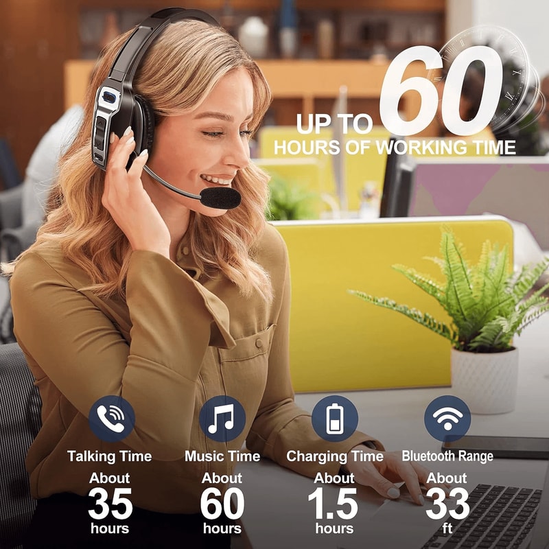 Wireless Trucker Bluetooth Headset Noise Cancelling Mic For Phones PC 1