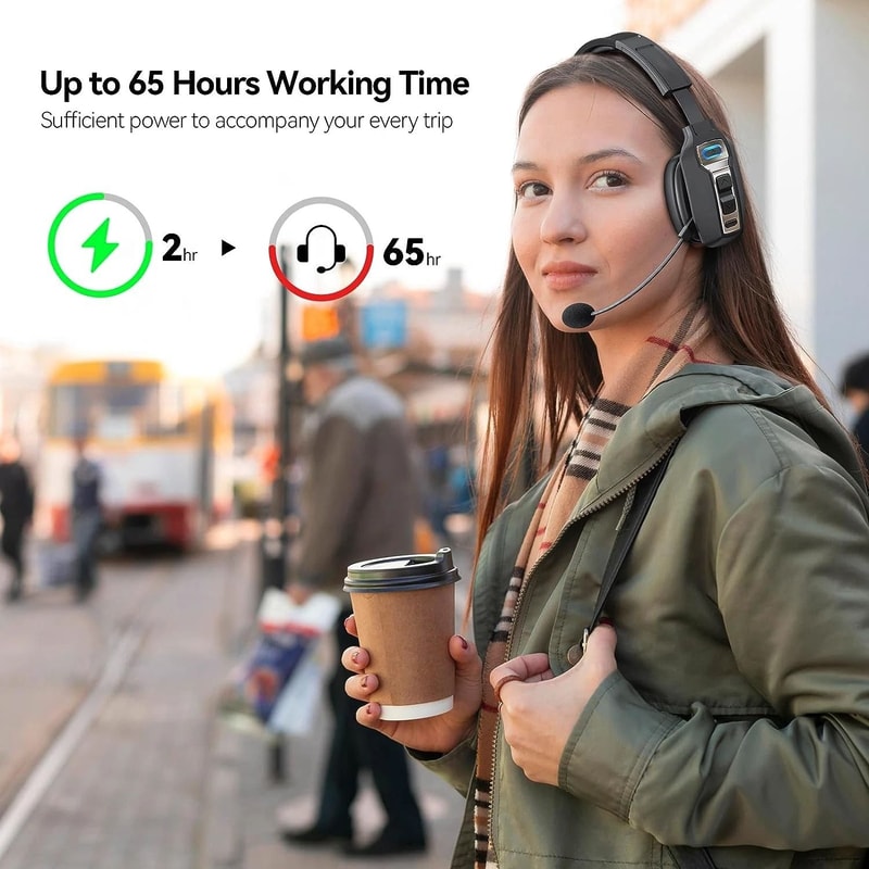 Wireless Trucker Bluetooth Headset Noise Cancelling Mic For Phones PC 8