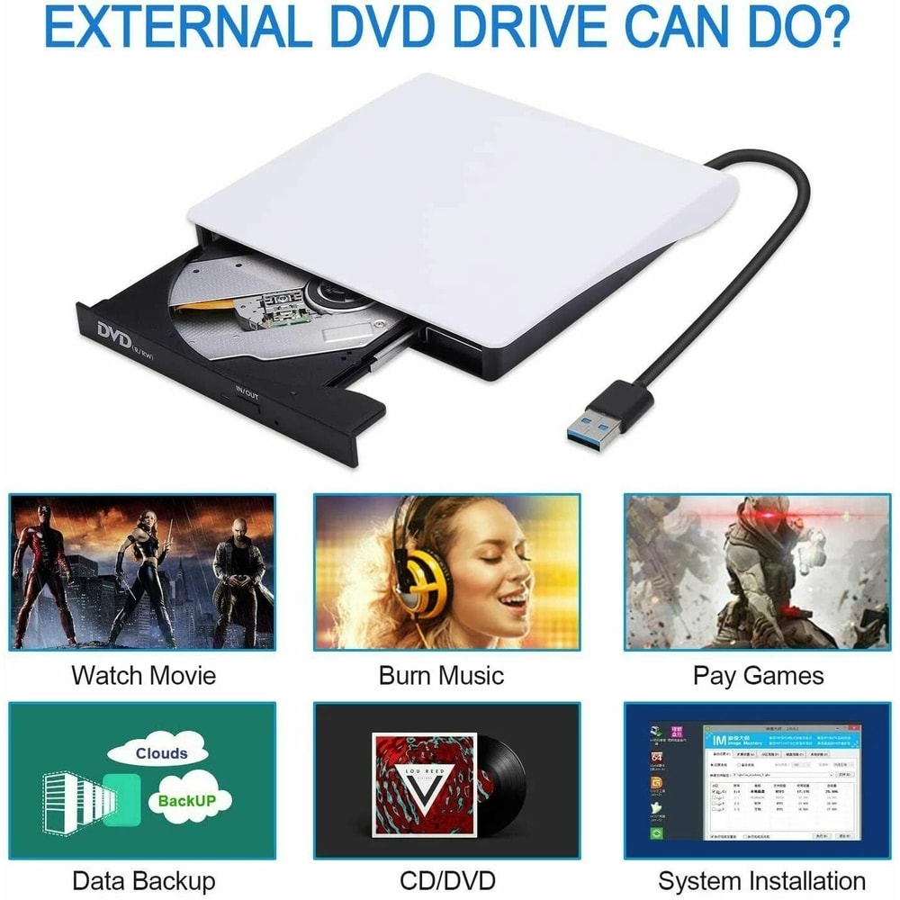 USB Slim External CD DVD Drive Burner Writer For Laptop Mac PC 2