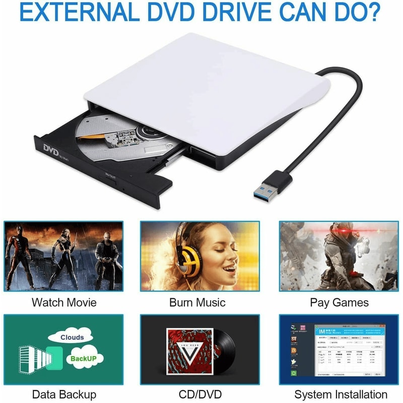 USB Slim External CD DVD Drive Burner Writer For Laptop Mac PC 8
