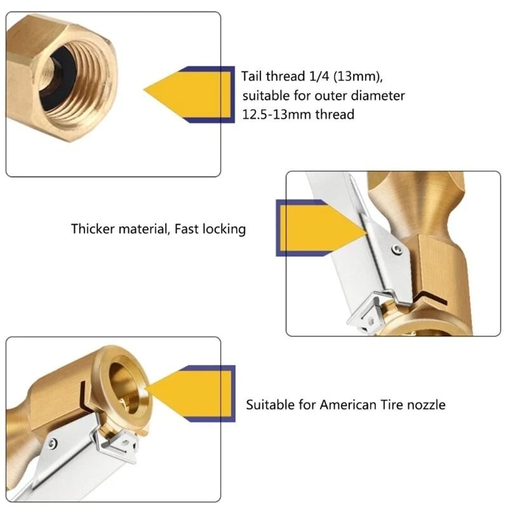 Open Flow Lock On Tire Chuck With Clip Heavy Duty Air Chuck For Inflator Gauge 5