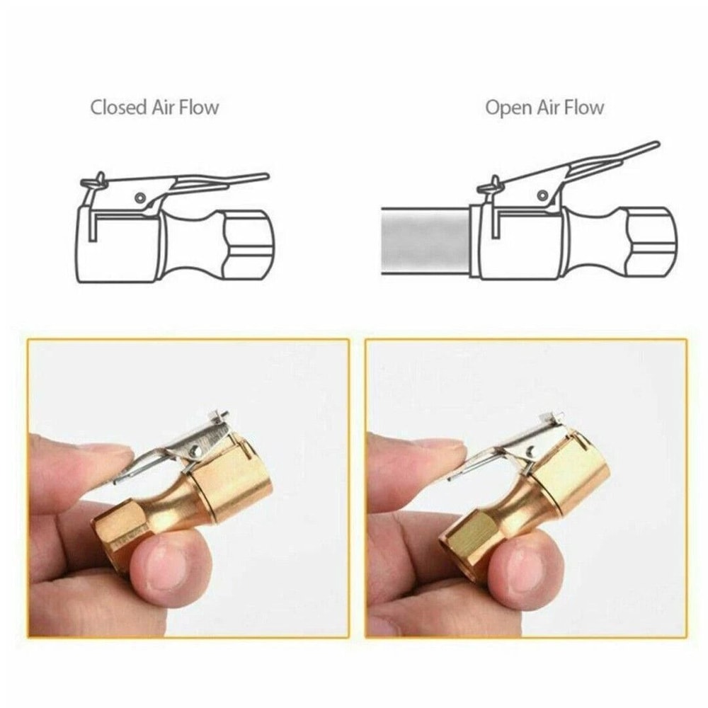 Open Flow Lock On Tire Chuck With Clip Heavy Duty Air Chuck For Inflator Gauge 7