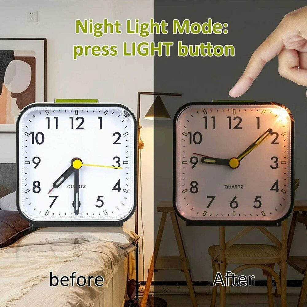 Battery Powered LED Desk Alarm Clock With Nightlight Snooze Quiet NonTicking Design For Bedroom 1