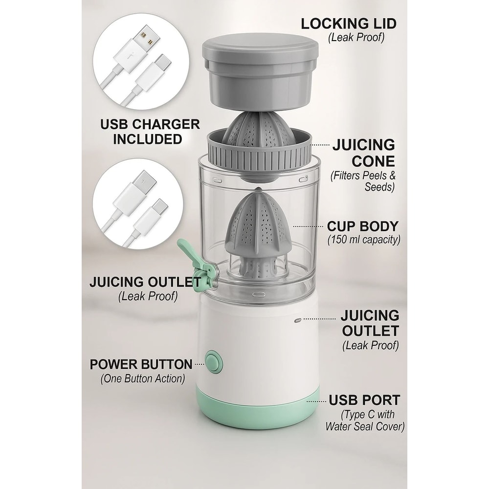 Rechargeable HandsFree Electric Citrus Juicer Masticating Orange Lemon Squeezer 3