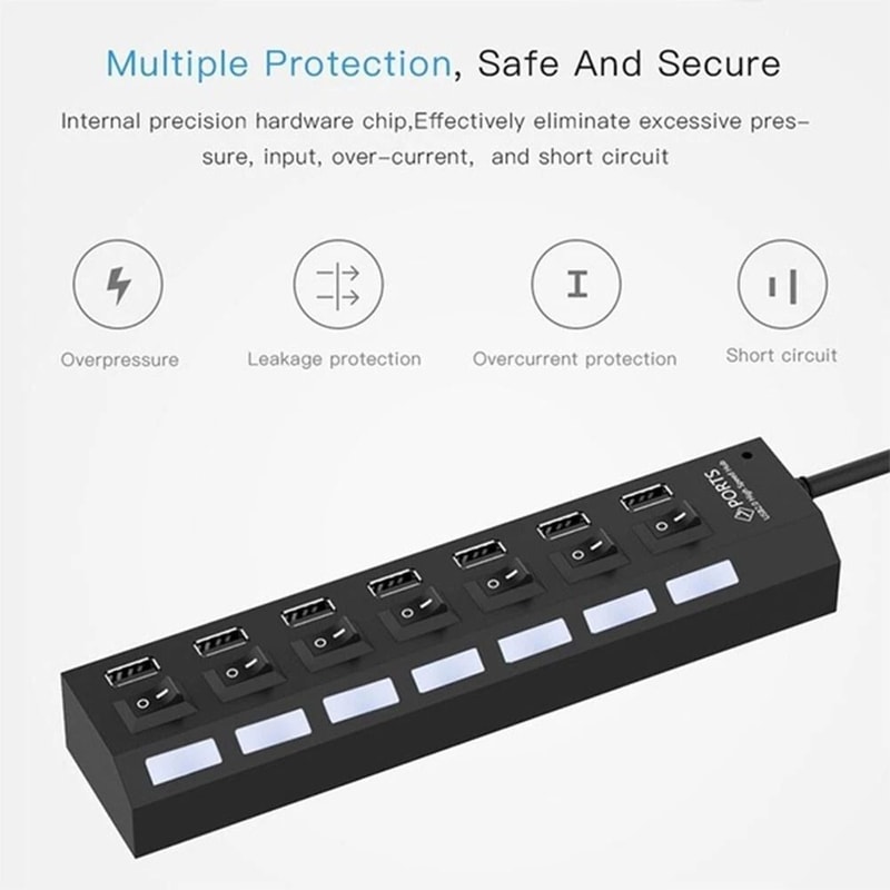 HighSpeed 7 Port USB 30 Hub Splitter Adapter For PC Laptop 4
