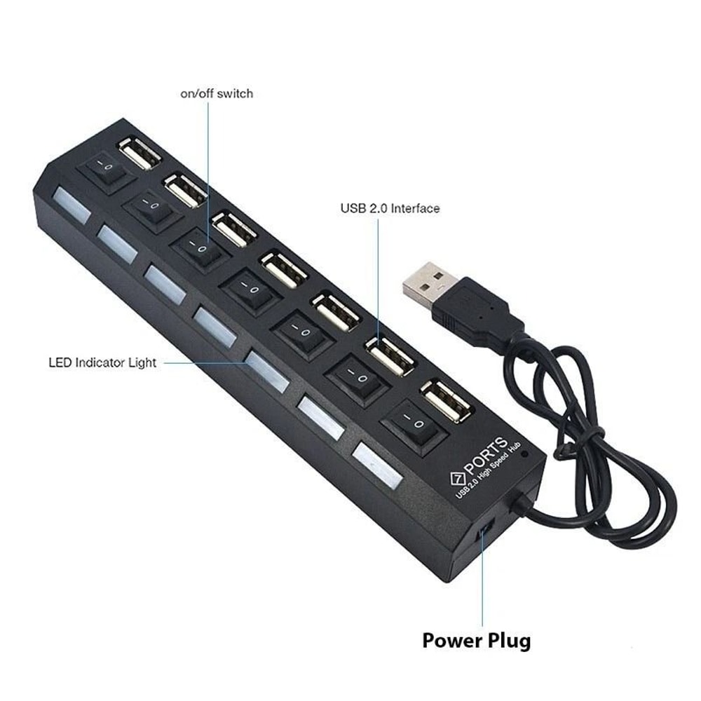 HighSpeed 7 Port USB 30 Hub Splitter Adapter For PC Laptop 6