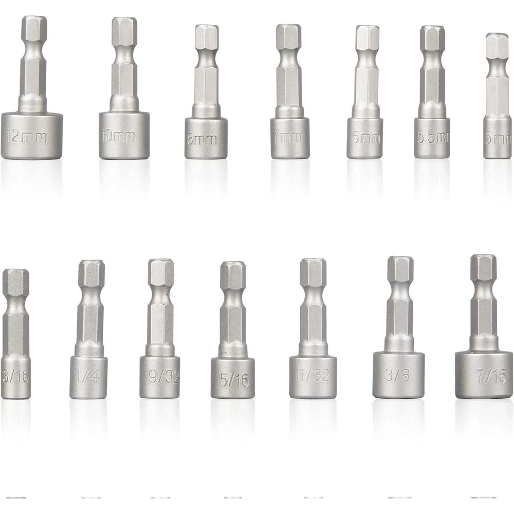 Quick Change Power Nut Driver Bit Set SAE MM Impact Hex Shank 7