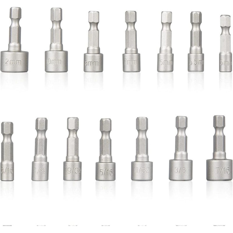 Quick Change Power Nut Driver Bit Set SAE MM Impact Hex Shank 7