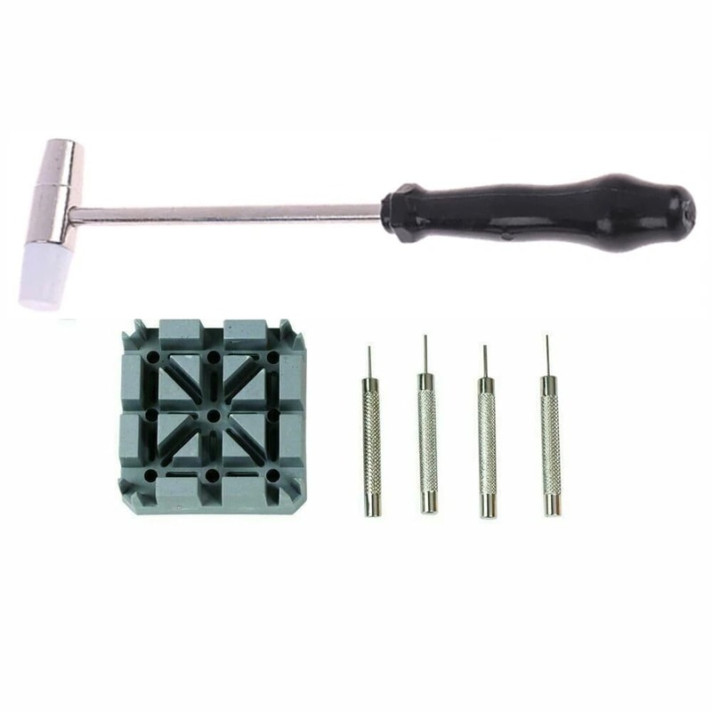 Watch Strap Holder Watch Repair Band Link Remover Tool Kit Hammer Punch Pins 6