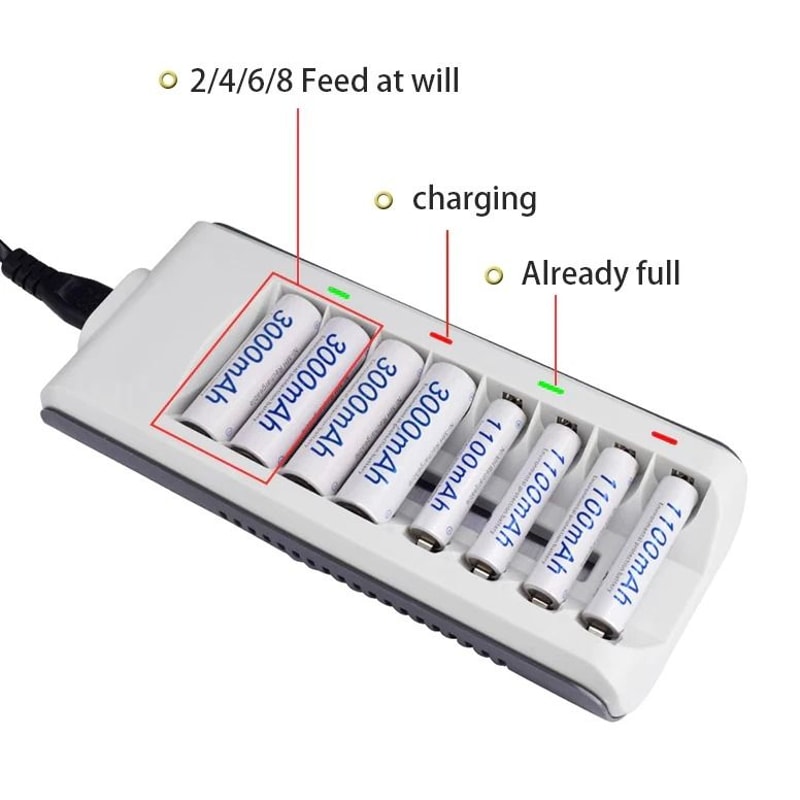 Fast Charge 8 Slot Battery Charger For NiMH NiCD AA AAA Rechargeable Batteries 11