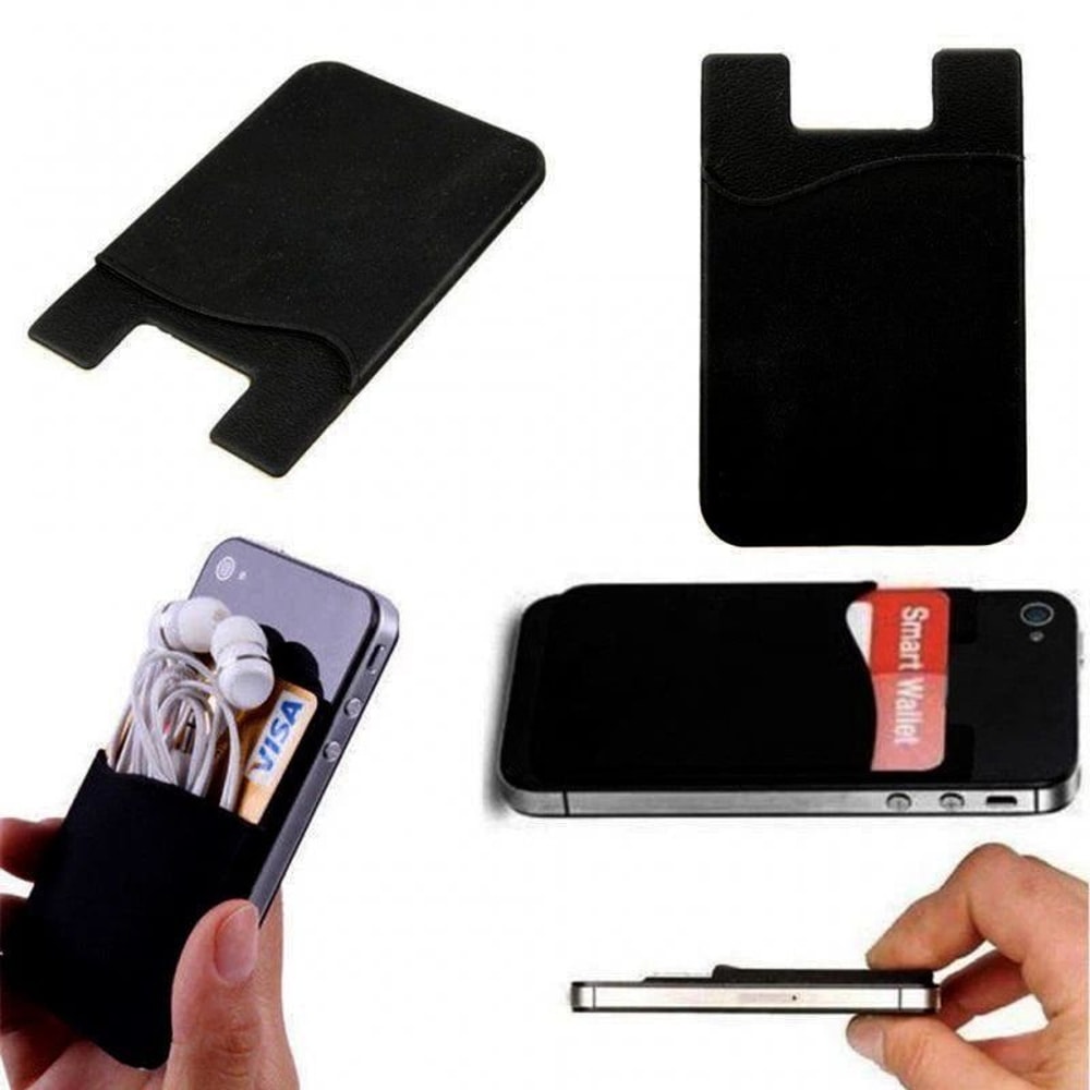 Black Silicone Credit Card Holder Adhesive Cell Phone Wallet Pocket Sticker 5