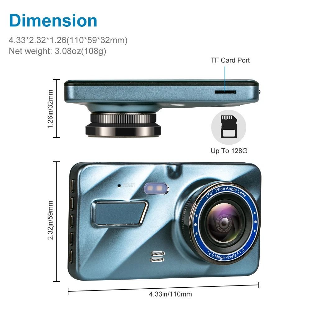 Dual Lens Car DVR Touch Screen Dash Cam Recorder Front And Rear Camera System 4