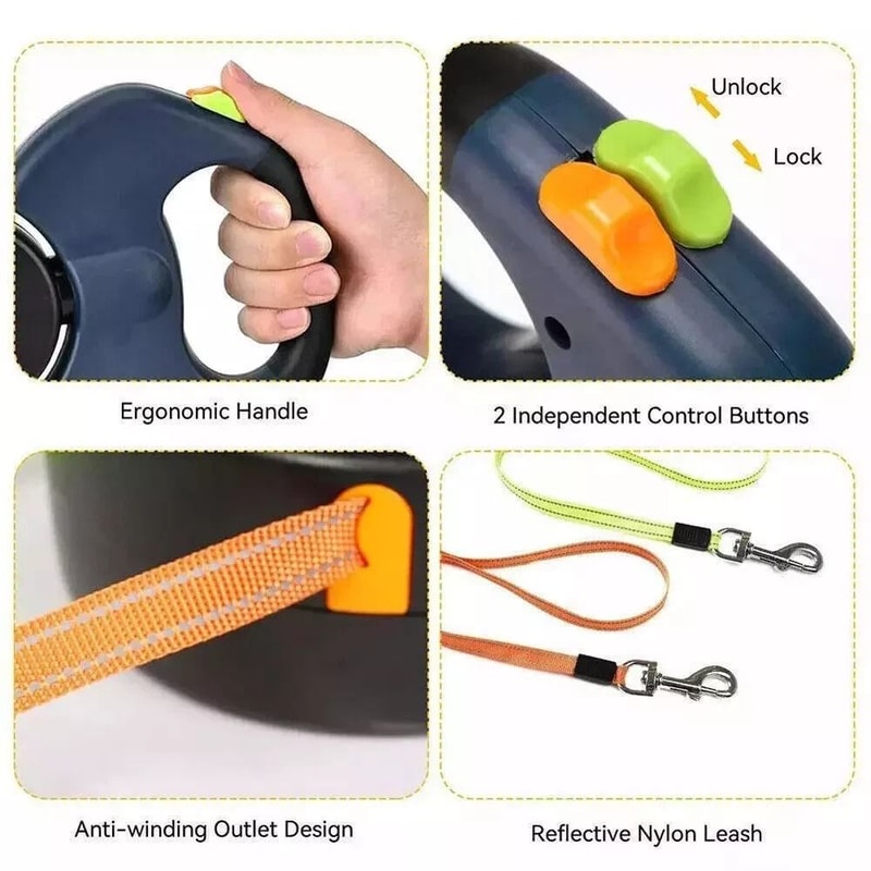 Double Dog Walking Leash Dual Pet Leash Retractable Swivel Reflective Lead 3