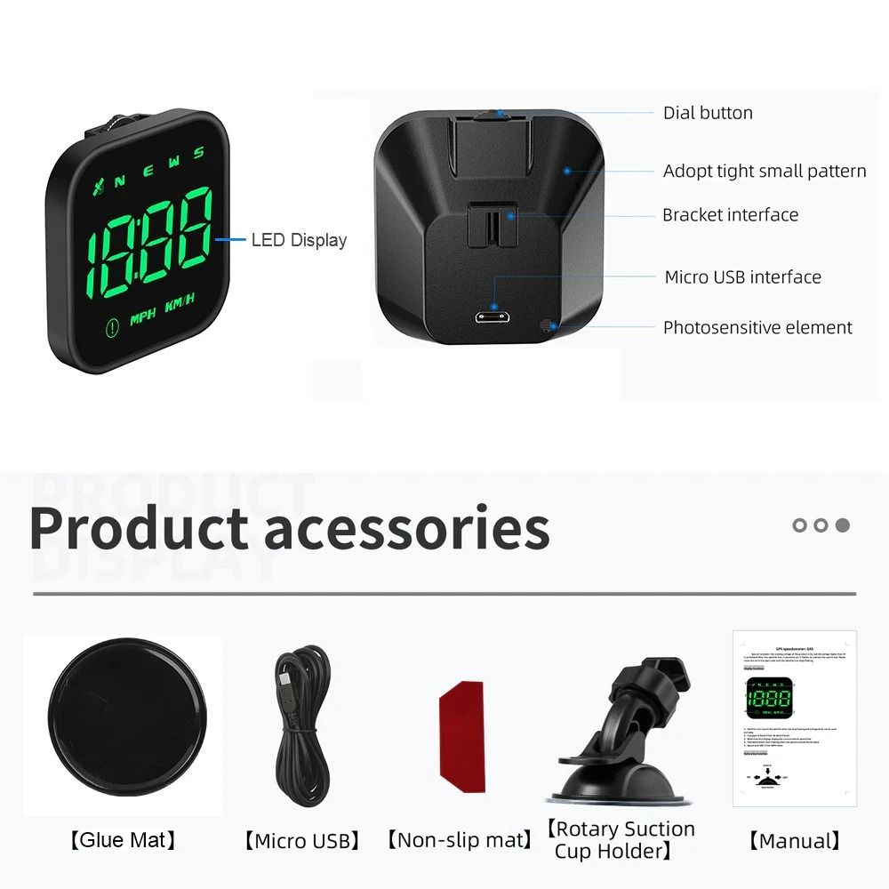 Speedometer Head Up Display Digital Car HUD GPS MPH KMH Compass Overspeed Alarm Dashboard Monitor 5