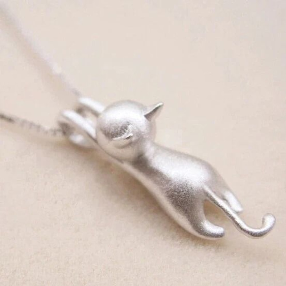 Cute Cat Kitty Pendant Sterling Silver Love Necklace Chain Women Gift 1