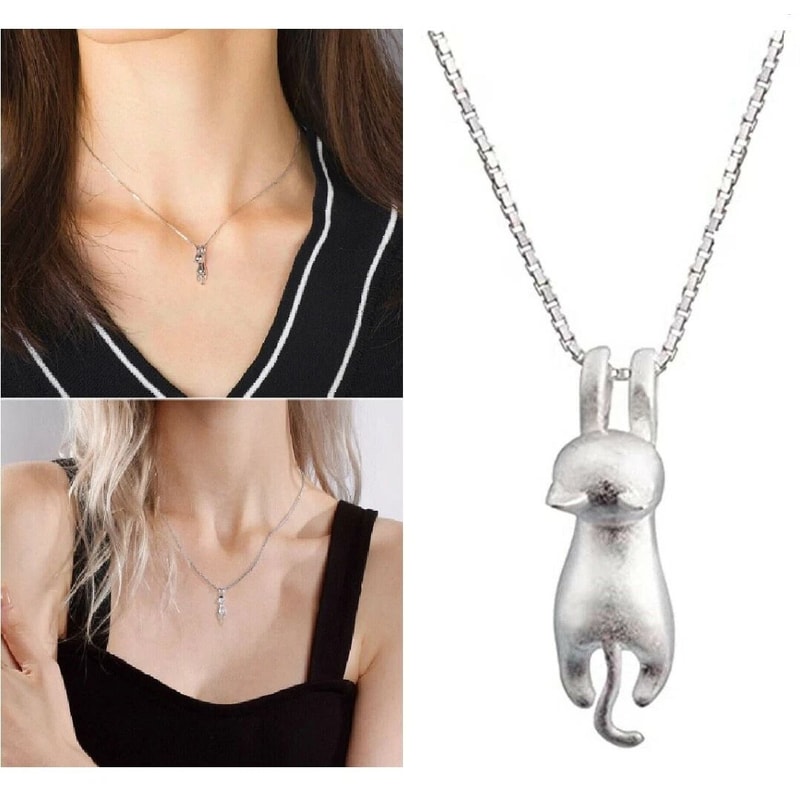 Cute Cat Kitty Pendant Sterling Silver Love Necklace Chain Women Gift 3