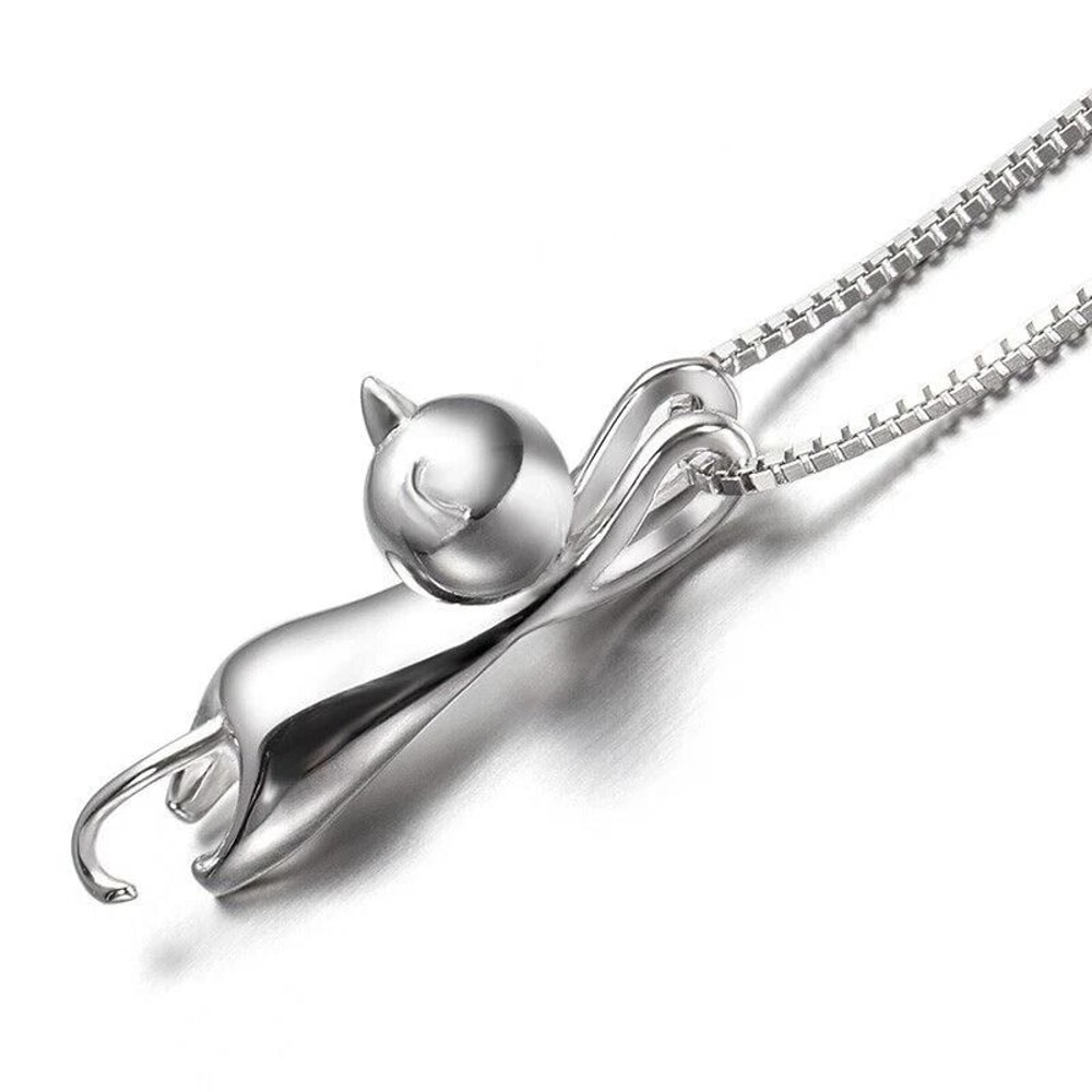 Cute Cat Kitty Pendant Sterling Silver Love Necklace Chain Women Gift 6