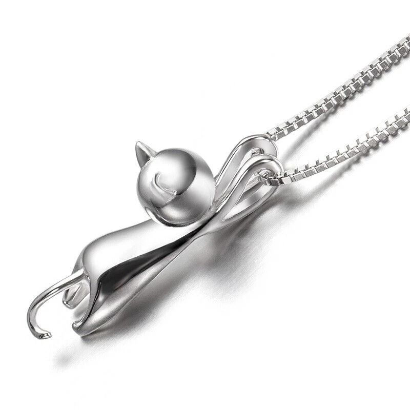 Cute Cat Kitty Pendant Sterling Silver Love Necklace Chain Women Gift 6
