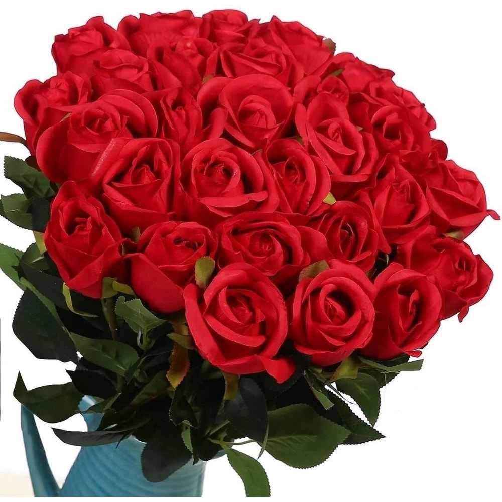 Realistic Bouquet Red Silk Roses Artificial Flowers Valentine Home Decor 11