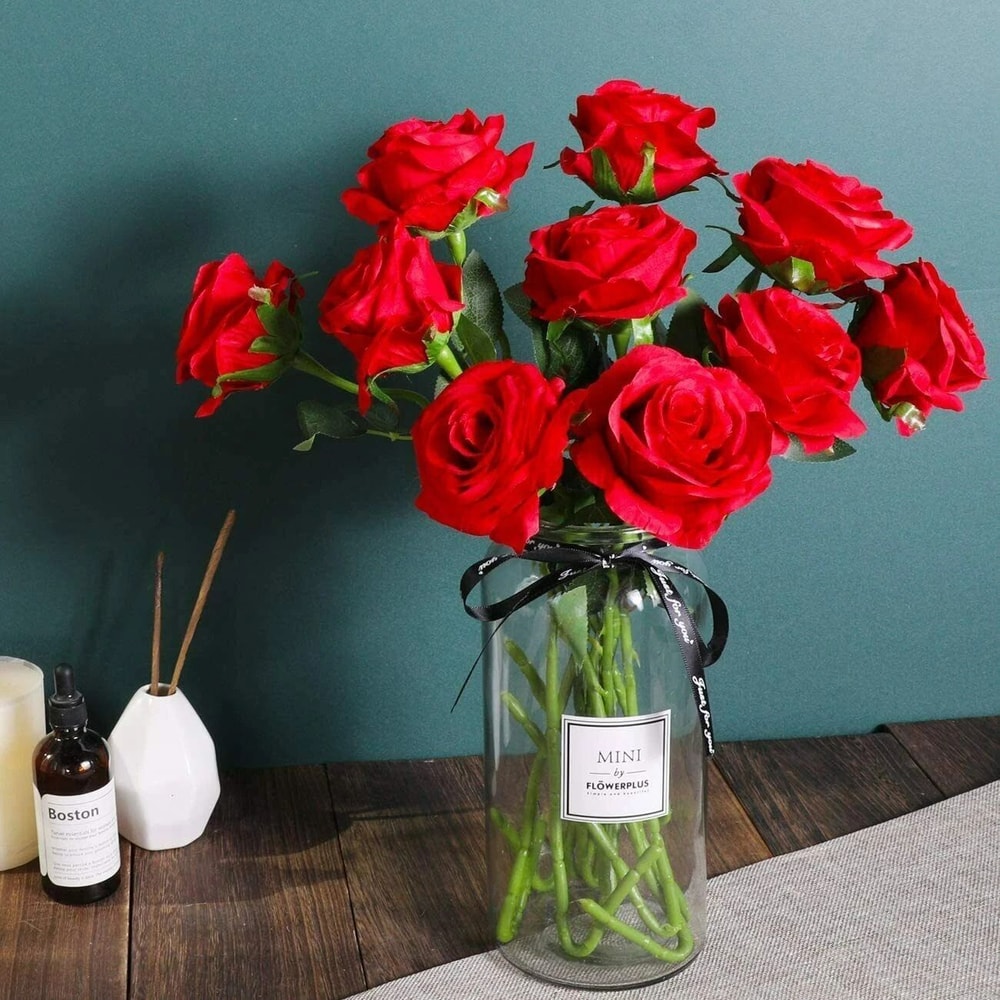 Realistic Bouquet Red Silk Roses Artificial Flowers Valentine Home Decor 2