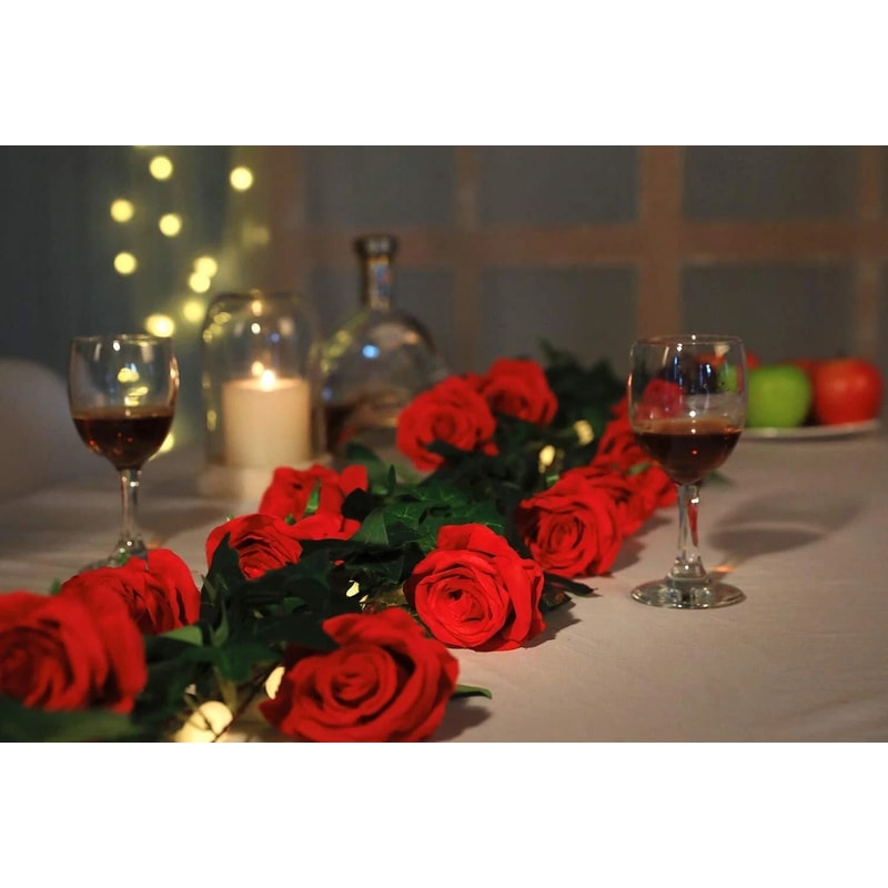 Realistic Bouquet Red Silk Roses Artificial Flowers Valentine Home Decor 10