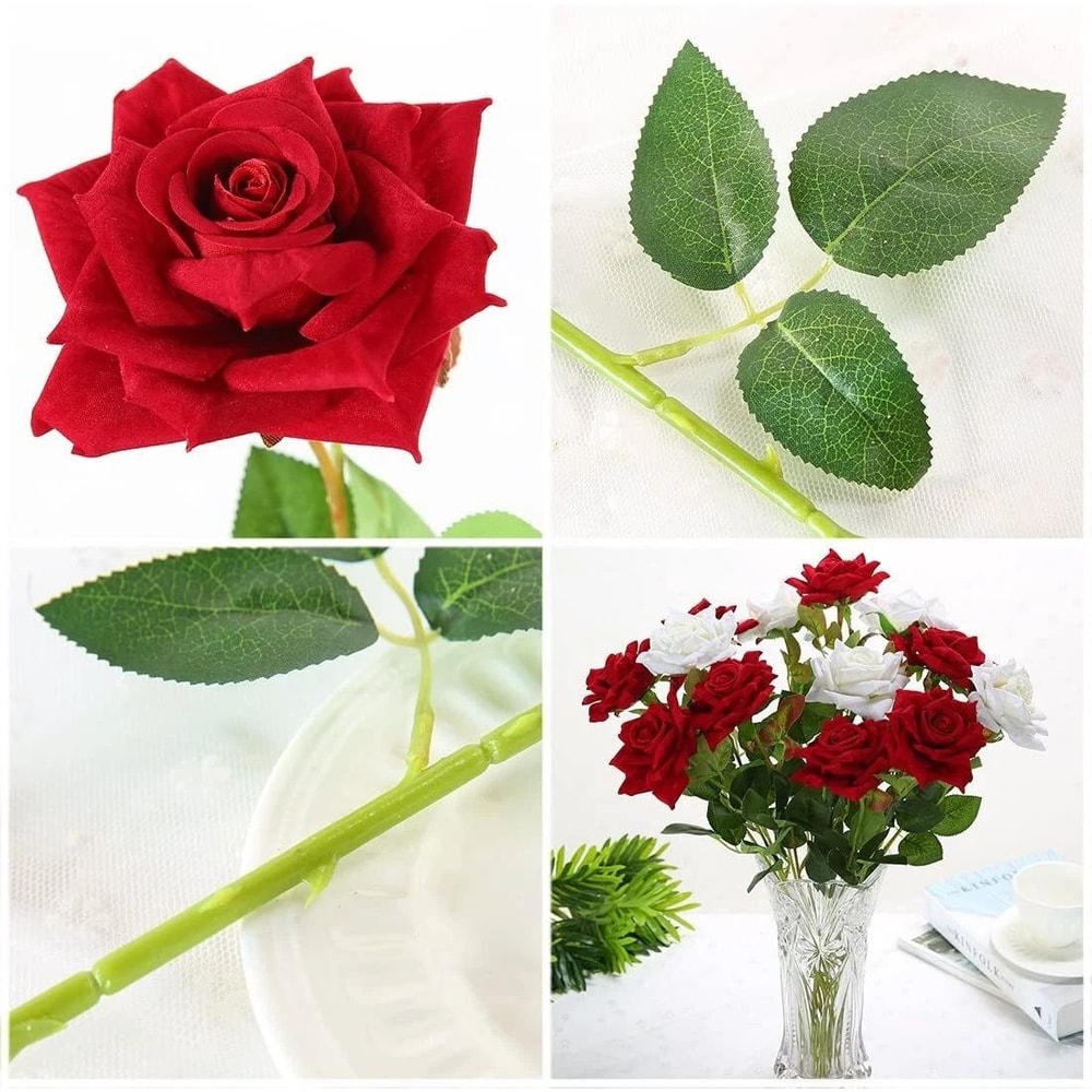 Realistic Bouquet Red Silk Roses Artificial Flowers Valentine Home Decor 6