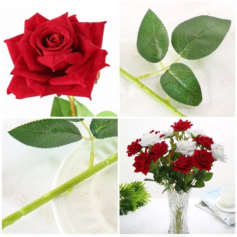 Realistic Bouquet Red Silk Roses Artificial Flowers Valentine Home Decor 6