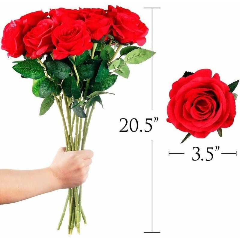 Realistic Bouquet Red Silk Roses Artificial Flowers Valentine Home Decor 7