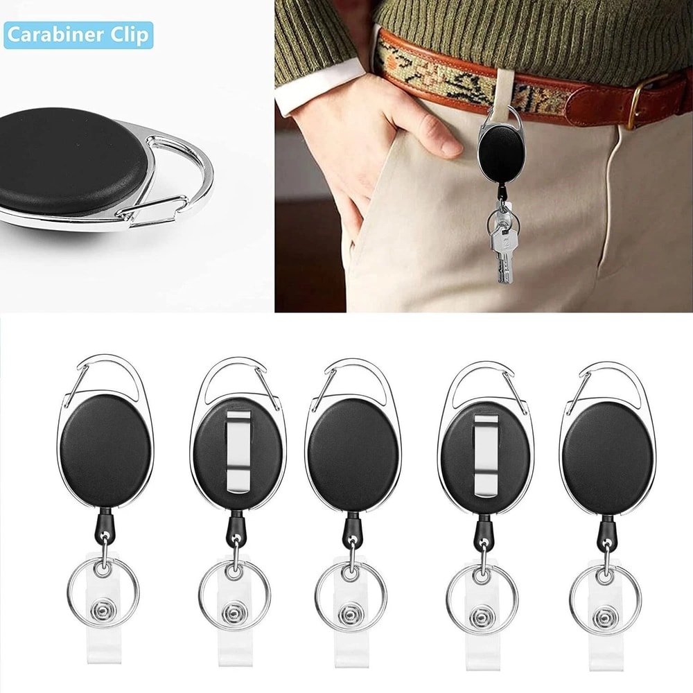 Steel Belt Clip Retractable Key Tool Reel Holder Heavy Duty Split Ring Chain 10