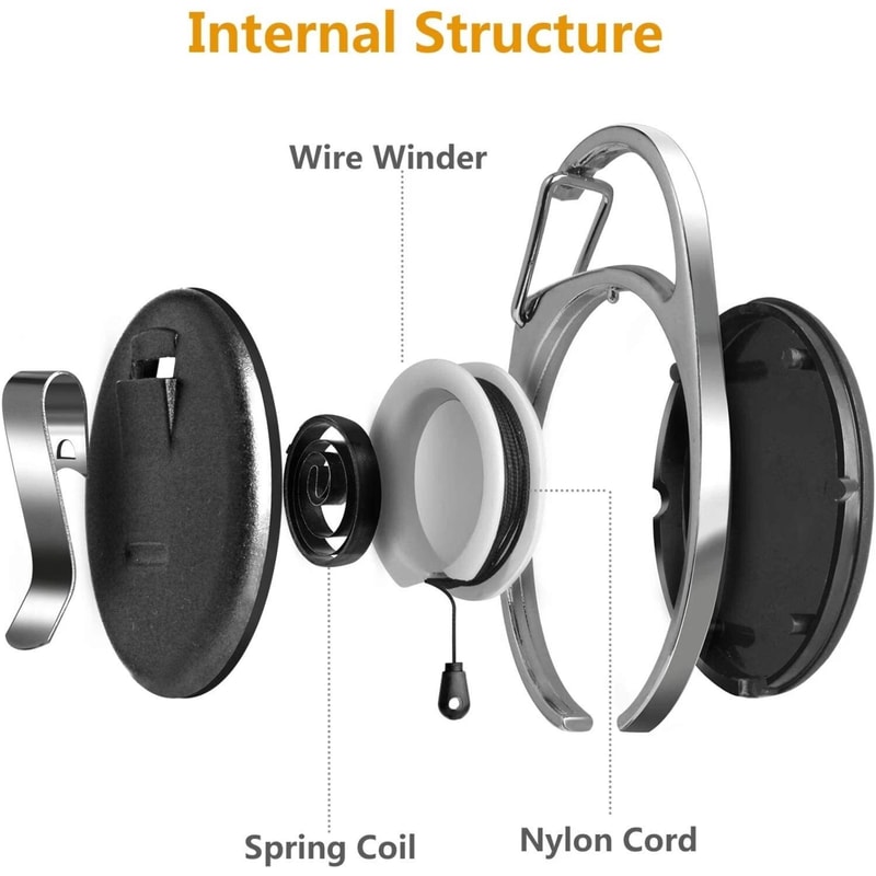 Steel Belt Clip Retractable Key Tool Reel Holder Heavy Duty Split Ring Chain 7