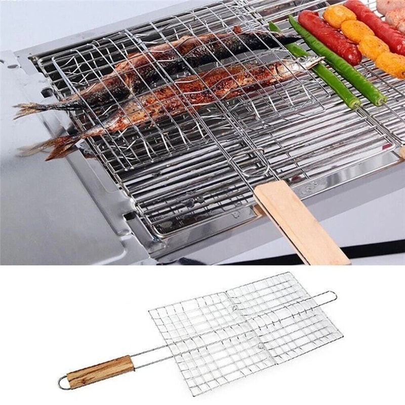 Grilling Basket Steak Meat Fish Grill BBQ Net Barbecue Vegetable Holder Tools 1