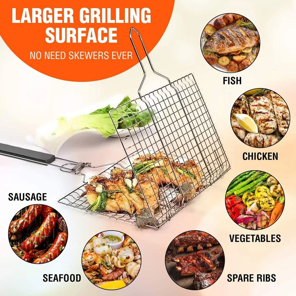 Grilling Basket Steak Meat Fish Grill BBQ Net Barbecue Vegetable Holder Tools 4