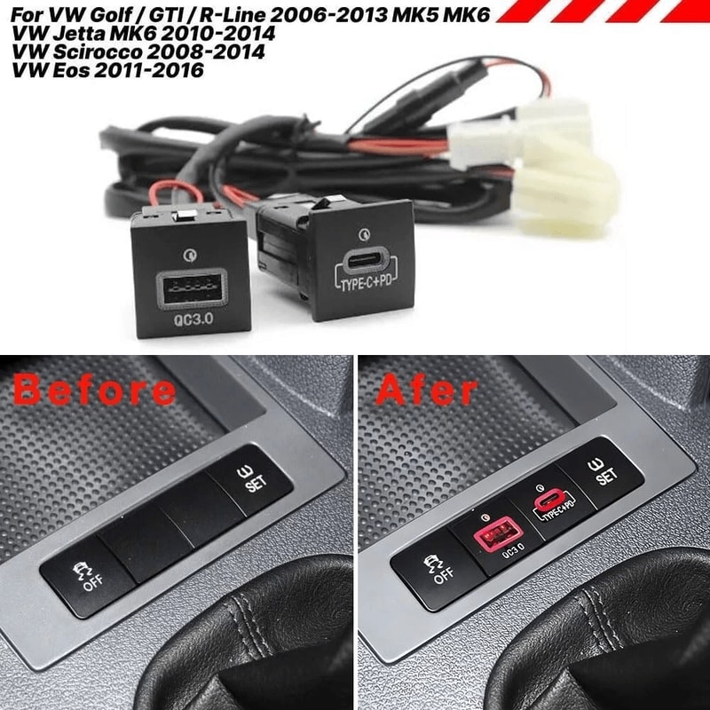 USB QC30 Charger PD For VW Golf GTI RLine VW Jetta MK6 5
