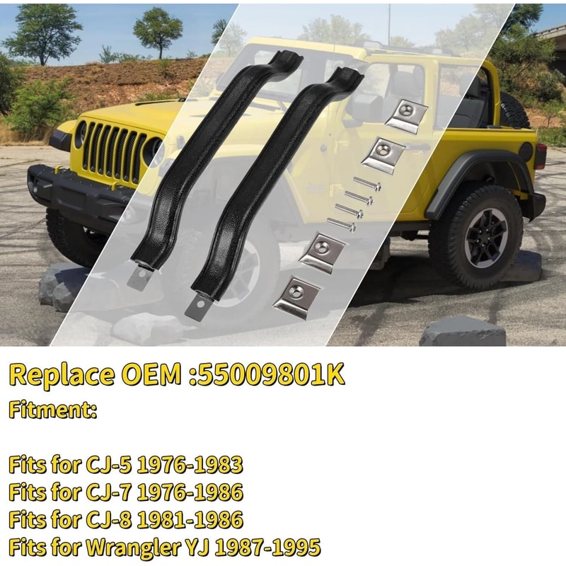 Black Interior Door Pull Strap Inside Handle Set Pair WRANGLER NEW 4