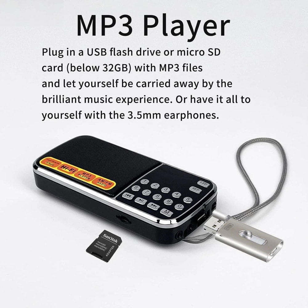 Rechargeable Portable Digital Radio AM FM MP3 Player TF Card With Flashlight 4