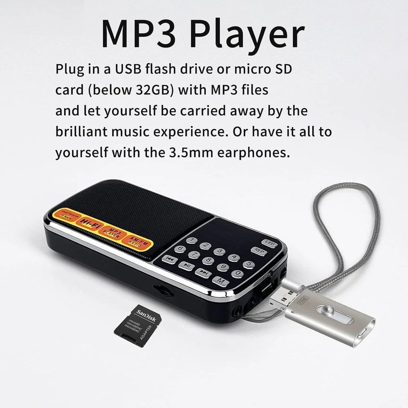 Rechargeable Portable Digital Radio AM FM MP3 Player TF Card With Flashlight 4