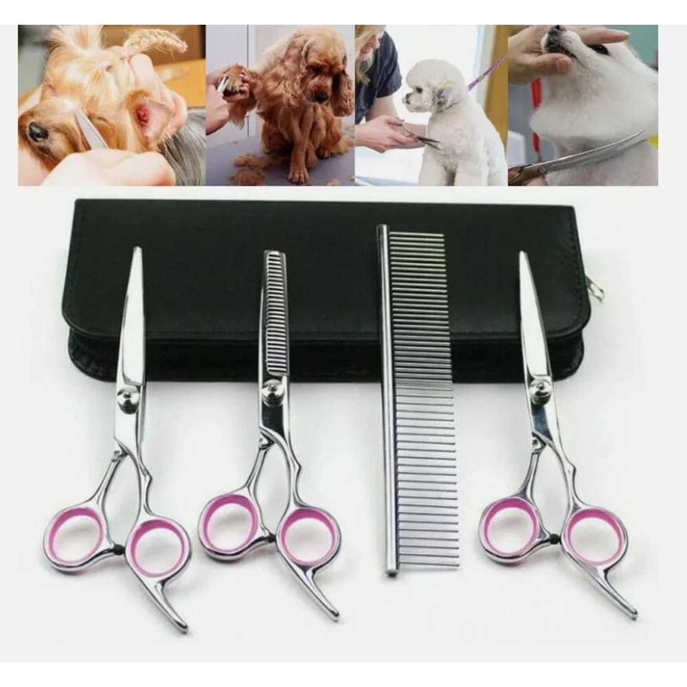 Professional Pet Dog Grooming Scissors Set Straight Curved Thinning Shear Kit For Dogs 4