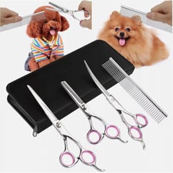 professional pet dog grooming scissors set, straight curved thinning shear kit for dogs