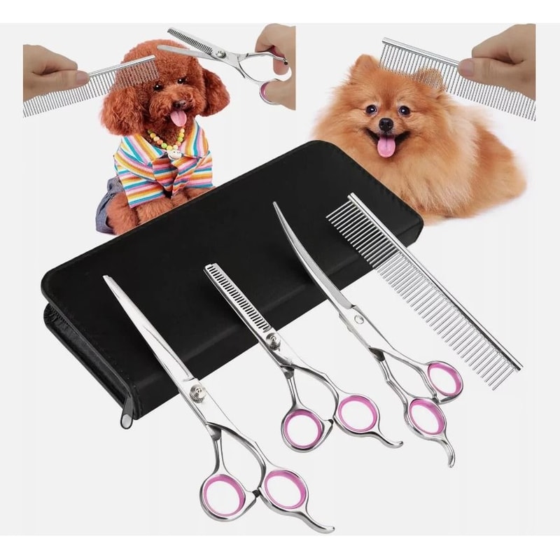 Professional Pet Dog Grooming Scissors Set Straight Curved Thinning Shear Kit For Dogs 0
