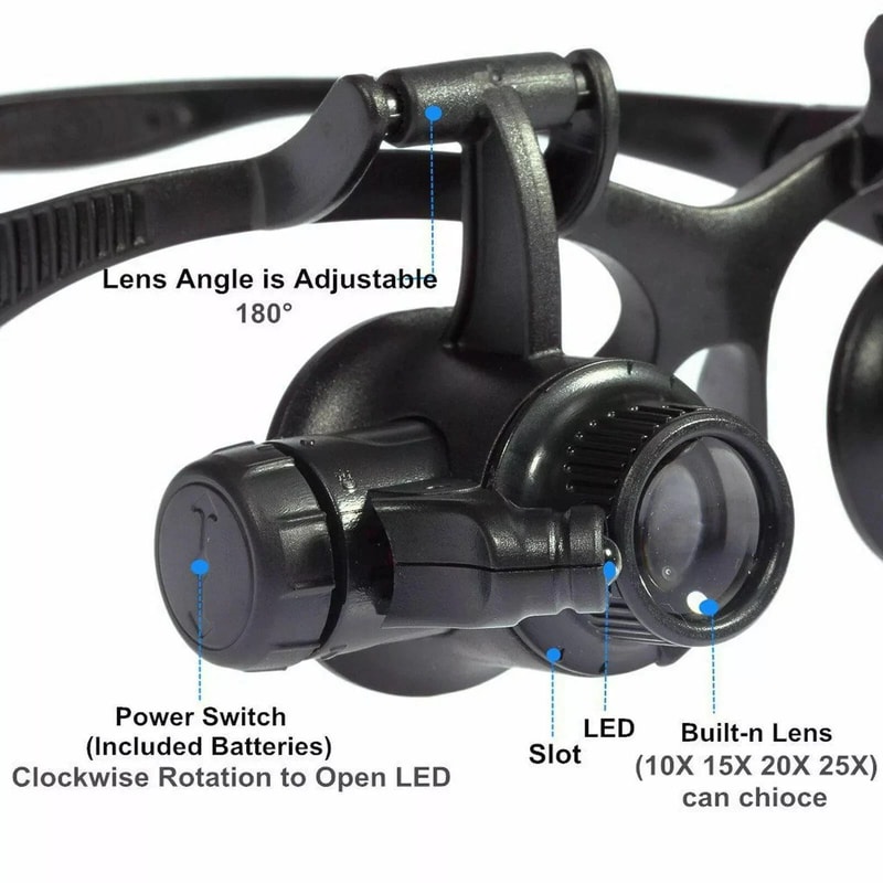 Jewelry Watch Repair Magnifier Loupe Glasses With LED Light Lens Double Eye Design 2