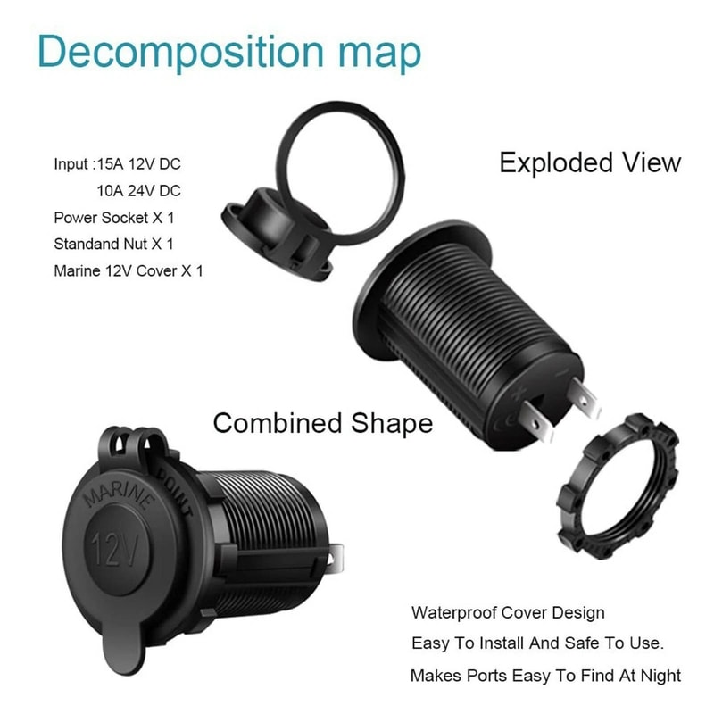 Power Outlet Receptacle Plug For Car Marine ATV Cigarette Lighter Socket 2