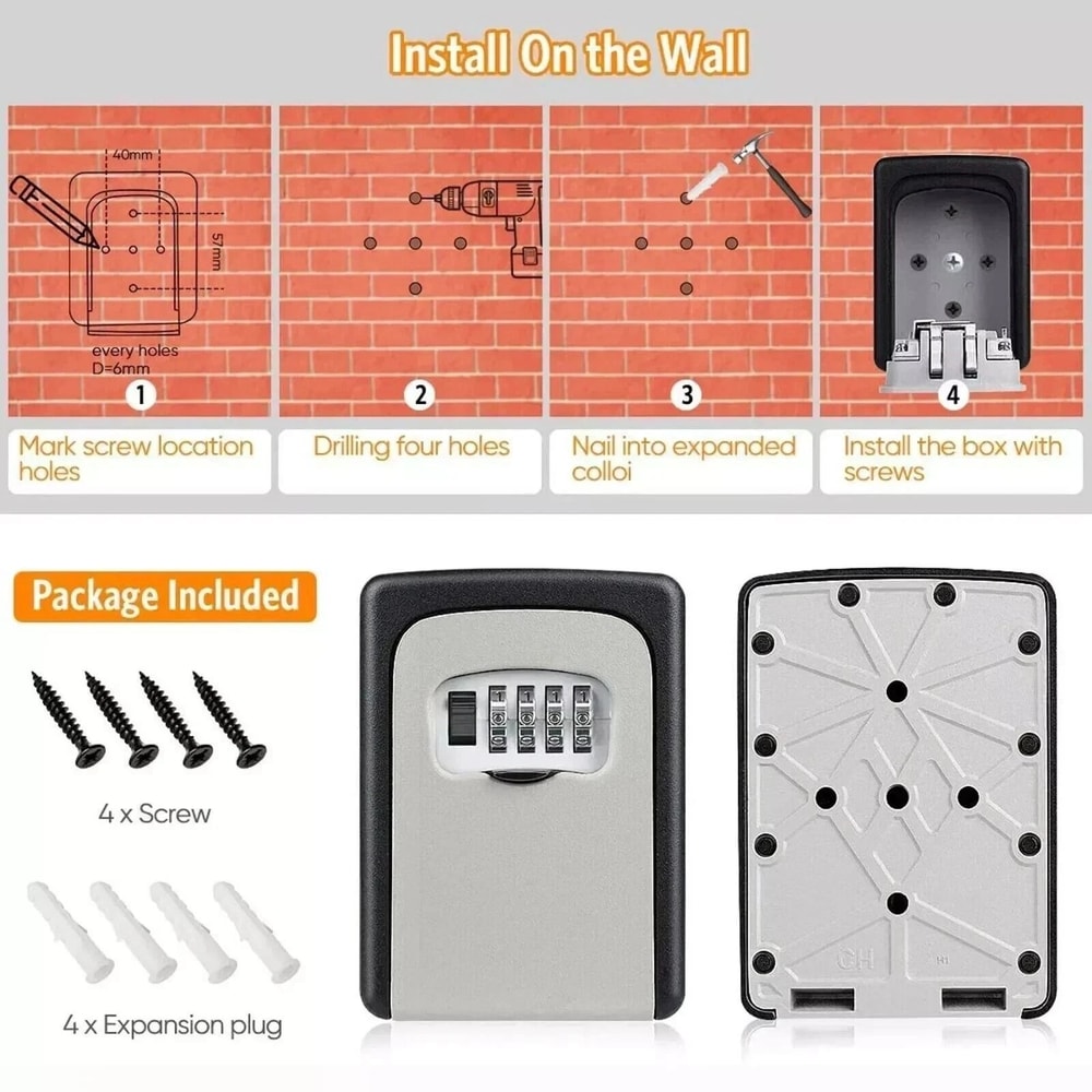 Combination Lockbox For House Key Key Lock Box For Outside Wall Mounted Portable 5