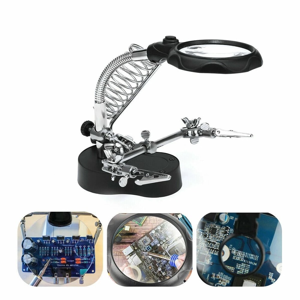Soldering Iron Stand Holder With Magnifier Helping Station Tool For Precision Soldering 4