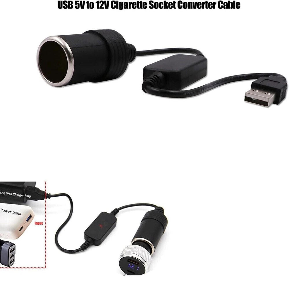 Car USB To Cigarette Lighter Female Socket Converter Adapter Cable Connector For Easy Charging 2