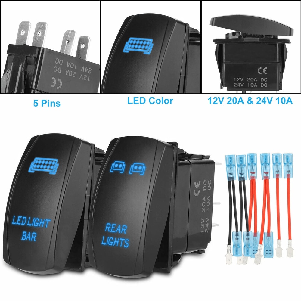 5 Pin Blue Rocker Switch For LED Light Bar Toggle Rear Light For Car ATV UTV 9